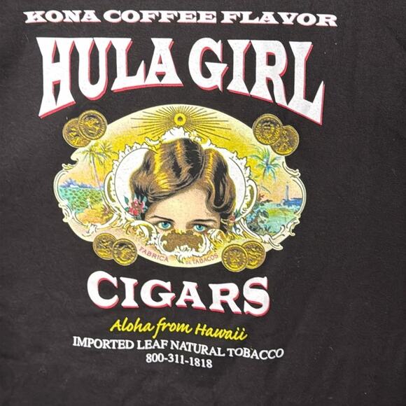 NWOT Kona Coffee Flavor HULA GIRL CIGARS Aloha from Hawaii Black T-Shirt XL - Picture 4 of 4